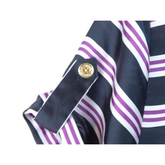 Michael Michael Kors Women's Top Size 6 Blue Striped Short Sleeve Blouse - Picture 5 of 8